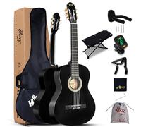 Winzz Guitarra Clásica 4/4 Starter Kit 39" para Principiantes con Reposapiés, Soporte con Ganchos de Pared, Diapasón, Afinador, Funda, Paño de Pulir - 6 Cuerdas de Nylon, Negro Brillante