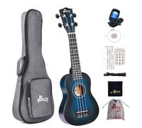Winzz Kit de ukelele soprano para niños y adultos con 6 accesorios, diseño único de color (azul vintage, 21 pulgadas, soprano)