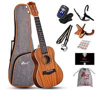 Winzz Ukelele Concierto de 23 Pulgadas, Conjunto para principiantes de Caoba para Adultos y Estudiantes con Soporte de Madera para Ukelele, Bolsa Acolchada, Cejilla de Metal, Correa, Pegatina de Notas