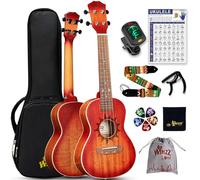 Winzz Ukelele Concierto para Adultos Principiantes, Ukelele de Caoba 23 pulgadas Starter Kit, Único Juego de Regalos de Ukelele para Niños, Diseño Único (Cuerdas de Carbono, Sunburst Mate)