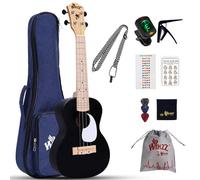 Winzz Ukelele Set para Adulto Principiantes y Niños, Ukelele Concierto de 23 Pulgadas con 9 Accesorios, 4 Cuerdas (Color: Negro, Madera)