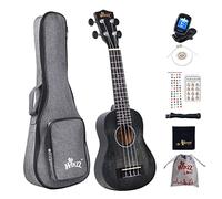 Winzz Ukelele Soprano para Niños Kit para Principiantes con 8 Accesorios, Diseño de Color Único - 21 Pulgadas Negro