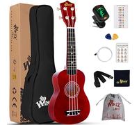 Winzz Ukelele Soprano Starter Kit para Principiante. Incluye: Funda, Afinador, Cuerdas Extra, Correa Ajustable, Púas, Pegatinas de notas, Guía de Acordes y Paño de pulido. Color: Marrón