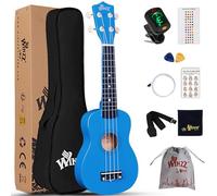 Winzz Ukelele Soprano Starter Kit para Principiante. Incluye: Funda, Afinador, Cuerdas Extra, Correa Ajustable, Púas, Pegatinas de notas, Guía de Acordes y Paño de Pulido. Color: Azul Oscuro