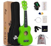 Winzz Ukelele Soprano Starter Kit para Principiante. Incluye: Funda, Afinador, Cuerdas Extra, Correa Ajustable, Púas, Pegatinas de notas, Guía de Acordes y Paño de Pulido. Color: Verde Claro