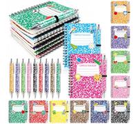 Wiooffen 12 Sets Composition Notebook Gift Bulk A6 Welcome Back Marble Journal Spiral Notepads with Ballpoint Pens Inspirational Stationery for Office Supplies Teachers Daily Planner and Organizer