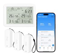 WIOONI Estación Meteorológica WiFi Interior Exterior con 3 Termohigrómetros Inalámbricos, Datos de Fecha y Pronóstico del Tiempo, Compatible con Tuya/Smart Life APP para Casa, Bodega, Invernadero
