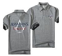 WIOSEN Polo de manga corta con solapa clásica para hombre para Assassin Creed Print Tops ligeros con botón de secado rápido Cool Athletic Tennis Polos Camisas Ropa,Grey-Adult XL