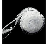 Wiosny Cinta de organza con perlas artificiales de 5 m, cinta de encaje de organza para decoración de árbol de Navidad, costura, embalaje, día de San Valentín, corazones, regalo (blanco)