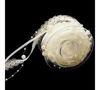 Wiosny Cinta de organza con perlas artificiales de 5 m, cinta de encaje para boda, flores, árbol de Navidad, costura, embalaje, día de San Valentín, corazones (beige)