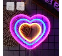 WIOSOUL Cartel de neón con forma de corazón, luces de neón LED con 2 ganchos, letrero de neón rosa, luz LED con USB, funciona con pilas, luz nocturna Love Neon Light para estival,boda decoración