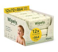 Wipely - Toallitas húmedas sensibles para bebé, juego de 12 unidades (864 unidades) 99% de agua, sin perfume ni alcohol, probadas, biodegradables, reciclables