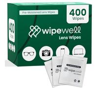 WipeWell 400 toallitas de limpieza de lentes, sin rayas, de secado rápido, fórmula antivaho para gafas, lentes de cámara, pantallas, envueltas individualmente para viajes, seguras en todos los tipos
