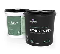 Wipex Paquete de toallitas de gimnasio para equipo: obtén (1) toallitas de superficie de hierba de limón de 400 unidades y (1) toallitas corporales de 225 quilates para después del entrenamiento,