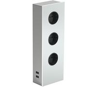WIPO 42010102200 Power Turm G Acero Inoxidable/Cristal, 3 x enchufes Schuko, 2 x Conectores USB espaciadores, Verde, Blanco