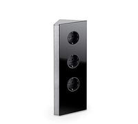 Wipo Power Eck G - Enchufe de 3 enchufes de esquina con tapa de cristal, 3 enchufes de acero inoxidable y cristal cepillado, color negro