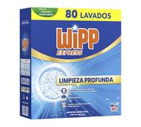 Wipp Express Limpieza Profunda (80 lavados), detergente en polvo quitamanchas, para lavadora, coladas higiénicamente limpias