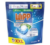 Wipp Express Power Caps (1 x 55), Detergente en cápsulas lavadora que proporciona luminosidad, pastillas lavadora para una limpieza profunda, hasta 30 días de frescor