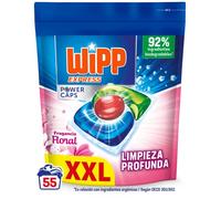 Wipp Express Power Caps Detergente Floral en Cápsulas para Lavadora, 55 Dosis, Limpieza Profunda, Eficaz en Agua Fría