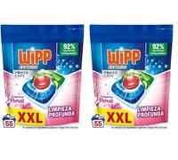 Wipp Express Power Caps Detergente Floral en Cápsulas para Lavadora, 55 Dosis, Limpieza Profunda, Eficaz en Agua Fría (Paquete de 2)