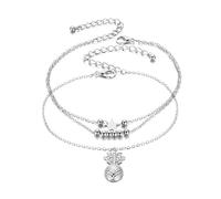 WIPPWER Beach Bikini Body Chain Waist Chain Body Jewelry for Women and Girls, 2Pcs Women Anklets Double Layer Pineapple Pendant Jewelry Vintage Multilayer Anklets Beach Wear(Golden)