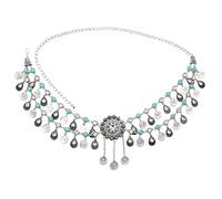 WIPPWER Bohemian Tassel Waist Chain Retro National Dunhuang Tan Collar Hanfu Exotic Style Belly Dance Accessories(Argento)