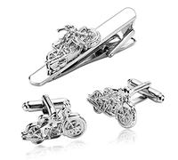WIPPWER Cufflinks and Tie Clip for Men, Silver Stainless Steel Bow Tie Clips Motorcycle Personalized Cufflinks Suit Accessories Men Men Valentines Gift Tie Accessories