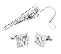 WIPPWER Custom Cufflinks and Tie Clip for Men, Silver White Stainless Steel Bow Tie Clip On Rectangle Cool Cufflinks Suit Accessories Tie Accessories