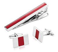WIPPWER Mens Cufflinks and Tie Clip Set, Silver Red Stainless Steel Bow Tie Clips Rectangle Cufflinks Suit Accessories Men Gifts for Men Tie Accessories