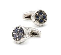 WIPPWER Men's Shirt Cufflinks Colorful Pattern Round Silver Shirt Cuff Nails