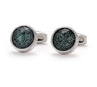 WIPPWER Men's Shirt Cufflinks Green Pattern Round Silver Shirt Cuff Nail Buttons