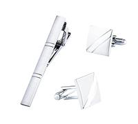 WIPPWER Men's Shirt Cufflinks Silver Square Brushed Metal Tie Clip Cufflinks Set Men's French Cufflinks Set