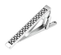 WIPPWER Mens Tie Clip, Men's Clip on Black Tie Two Tone Bar Shaped Stainless Steel Tie Clip for Boys Men Suit Accessories Men Valentine's Gift Tie Accessories