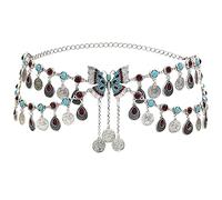 WIPPWER Necklaces Bohemian Vintage Metal Butterfly Belly Dance Belt Chains for Women Rhinestone Coin Taasel Dress Waist Chain Gypsy Body Jewelry(Silver1)
