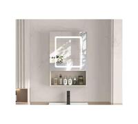 WIQUYBML Armario de baño con Espejo antivaho y Puertas Dobles, de Pared, con Luces LED, Blanco, 40 cm/16 Pulgadas, solución de Almacenamiento Moderna para un Reflejo nítido y una decoración