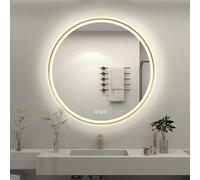 WIQUYBML Espejo de baño LED de 100 cm, Redondo, de Pared, con Marco de Metal, iluminación Regulable de 3 Colores, antivaho y Control táctil (Dorado, 50 cm/20)