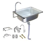 WIQUYBML Fregadero Comercial con Grifo de Cuello de Cisne y Kit de desagüe, Lavabo de Acero Inoxidable montado en la Pared para Garaje, Hotel, lavandería y Lavado de Manos.