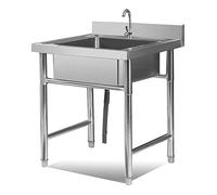 WIQUYBML Fregadero Comercial de Acero Inoxidable de 1 Compartimento para preparación y Uso General de cocinas, con Grifo, Color Plata.