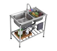 WIQUYBML Fregadero Comercial de Acero Inoxidable, Fregadero de Cocina Doble Independiente con Grifo, lavamanos Multiusos para lavandería, Restaurante, Interior y Exterior.