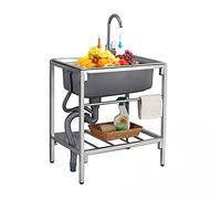 WIQUYBML Fregadero Comercial de Acero Inoxidable, Fregadero de Cocina Independiente de un Solo Seno, portátil con Cesta de Drenaje y Grifo de Agua fría y Caliente para lavandería, Patio tra