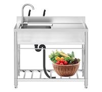 WIQUYBML Fregadero Comercial de Acero Inoxidable para restaurantes, Fregadero utilitario Independiente con encimera y Estante Inferior, Grifo Monomando y Tubo de desagüe para Cocina, Uso ex