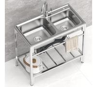 WIQUYBML Fregadero Comercial de Doble cubeta de Acero Inoxidable, Unidad de Lavabo Independiente para Cocina con Grifo, Ideal para restaurantes, Catering, garajes y Jardines.