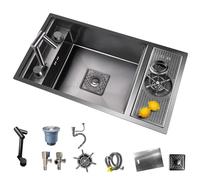 WIQUYBML Fregadero Comercial Empotrado de Acero Inoxidable con Grifo Plegable - Lavavajillas de una cubeta para Taller, Bar y Cocina (55 x 32 x 22 cm)