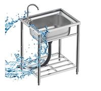WIQUYBML Fregadero Comercial para Exteriores, Fregadero utilitario Independiente para Camping, Fregadero Individual con Grifo de Cuello de Cisne y estantes de Almacenamiento para Garaje, re
