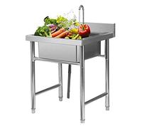 WIQUYBML Fregadero de Acero Inoxidable 304 de 19,7" / 23,6" para preparación de Alimentos, Independiente, para Exteriores, con Protector contra Salpicaduras, Grifo sin Plomo para Restaurant