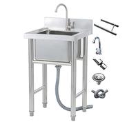 WIQUYBML Fregadero de Acero Inoxidable 304 de un Solo Seno para Uso Comercial, Restaurante, Cocina, Exterior, con Kit Todo en uno para Interior y Exterior, baño, Independiente.