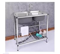 WIQUYBML Fregadero de Acero Inoxidable de 2 cubetas, Juego de Cocina Comercial para Restaurante con Grifo de Agua fría y Caliente, lavamanos con Estante de Almacenamiento y Placa deflectora
