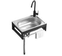WIQUYBML Fregadero de Acero Inoxidable de un Solo Seno, Fregadero de Cocina con Soporte, pequeño Fregadero de Pared para lavandería, Garaje, Interior, Exterior, Restaurante, Industrial.