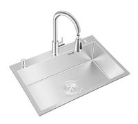 WIQUYBML Fregadero de Acero Inoxidable empotrable de un Solo Seno para Cocina, con Cesta telescópica y Grifo extraíble, dispensador de jabón Multiusos para Restaurante o Garaje.