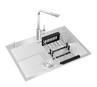 WIQUYBML Fregadero de Acero Inoxidable empotrable de un Solo Seno para Cocina con Cesta telescópica y Grifo Cuadrado, dispensador de jabón utilitario para
